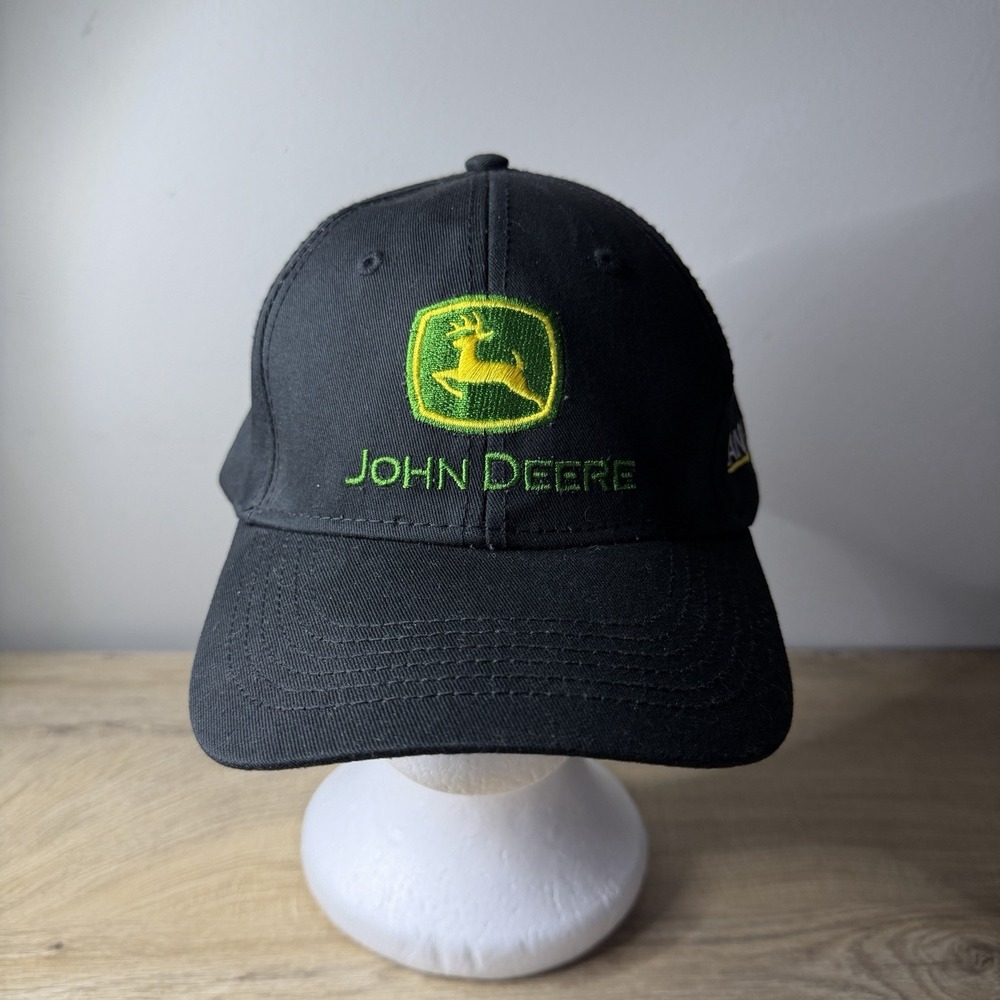 John Deere Logo Hat Black Green Mesh Back Adjustable Buckle Farm Workwear